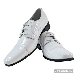 Cap Toe Patent Leather Oxfords Boys Size 12 White Formal Shoes Conal